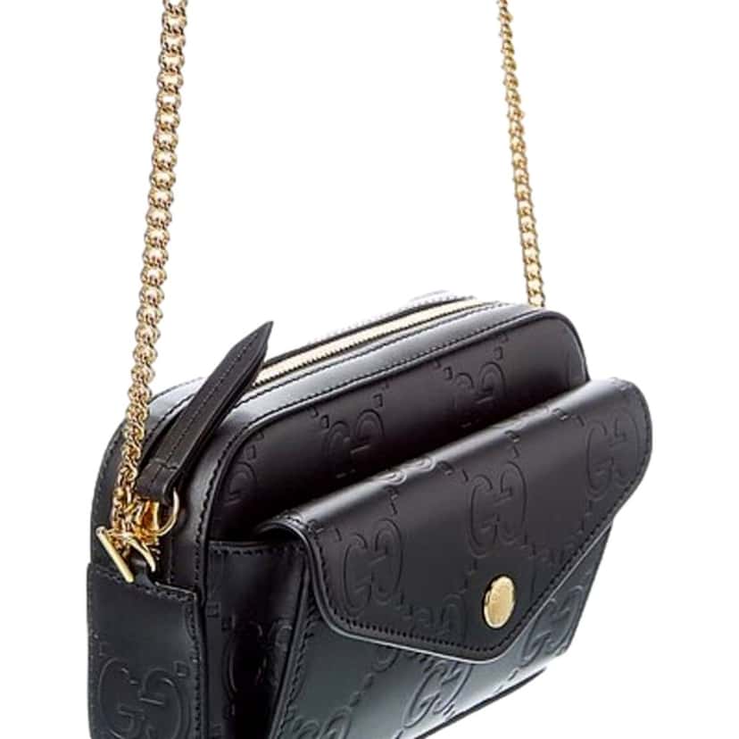 Gucci Gucci Gilbert Black Guccissima Leather Double Zip Camera Crossbody Bag Gold Chain Black Leather Never worn - Inside View