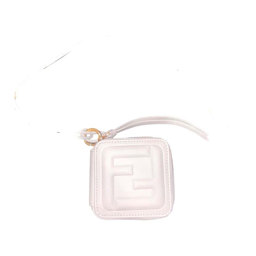 Fendi Fendi FF Cube Embossed Small Zip Wallet Bianco White Leather with Strap White Leather Never worn - Back View