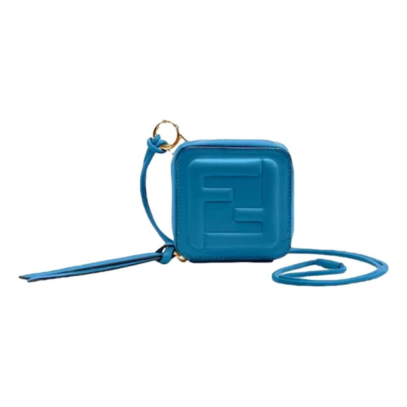 Fendi Fendi FF Cube Embossed Small Zip Wallet Mare Blue Leather with Strap Blue Leather Never worn - Model View