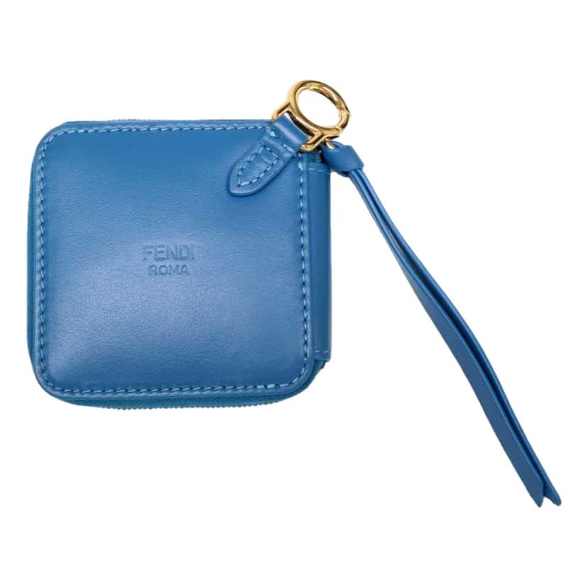 Fendi Fendi FF Cube Embossed Small Zip Wallet Mare Blue Leather with Strap Blue Leather Never worn - Box View