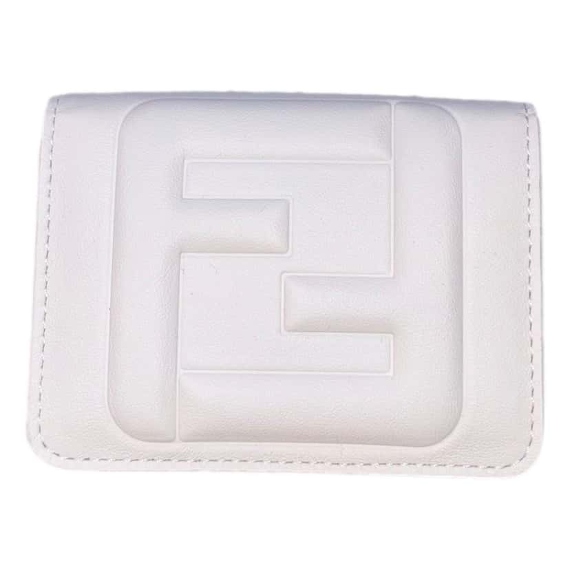 Fendi Fendi FF Cube Embossed Logo Bianco Ice White Leather Trifold White Leather Never worn - Front View