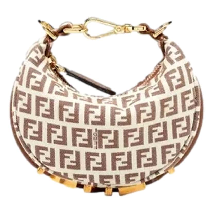 Fendi Fendi Fendigraphy Nano Hobo FF Canvas Leather Mini Bag Brown and White Brown Canvas Never worn - Front View
