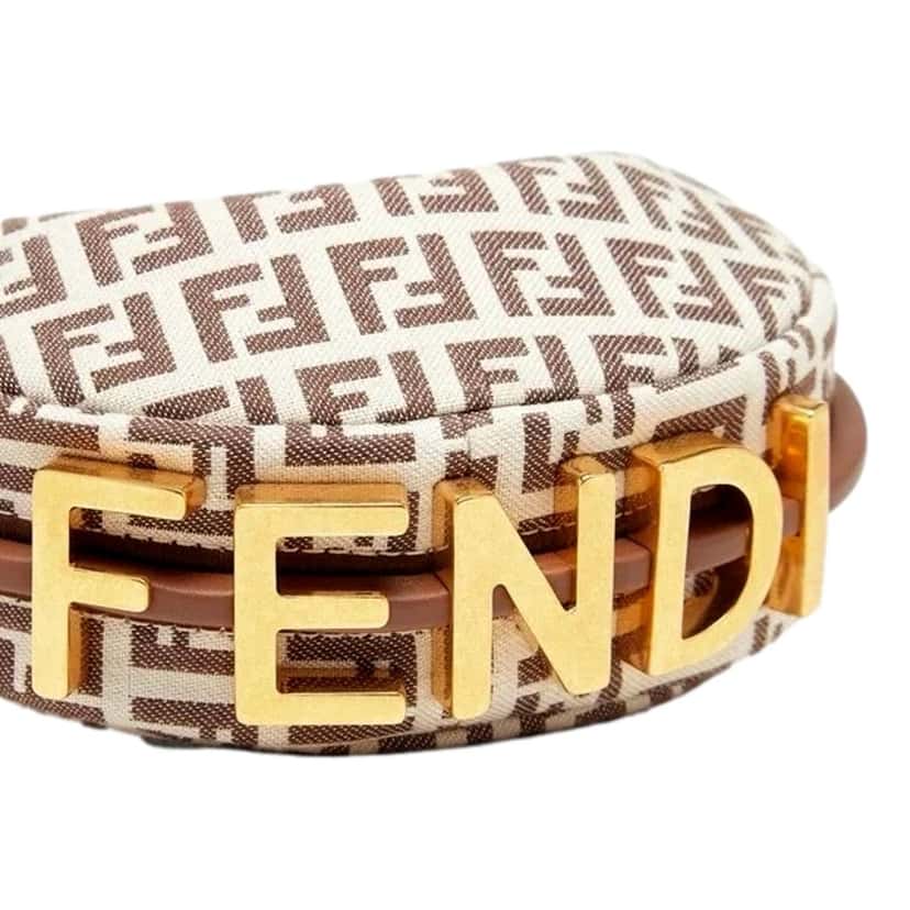 Fendi Fendi Fendigraphy Nano Hobo FF Canvas Leather Mini Bag Brown and White Brown Canvas Never worn - Back View