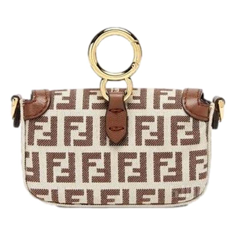 Fendi Fendi FF Canvas Nano Baguette Charm Crossbody Bag Brown White Gold Hardware Brown Leather Never worn - Back View