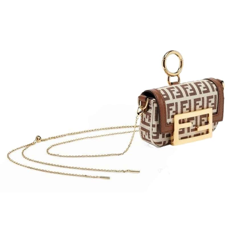 Fendi Fendi FF Canvas Nano Baguette Charm Crossbody Bag Brown White Gold Hardware Brown Leather Never worn - Inside View