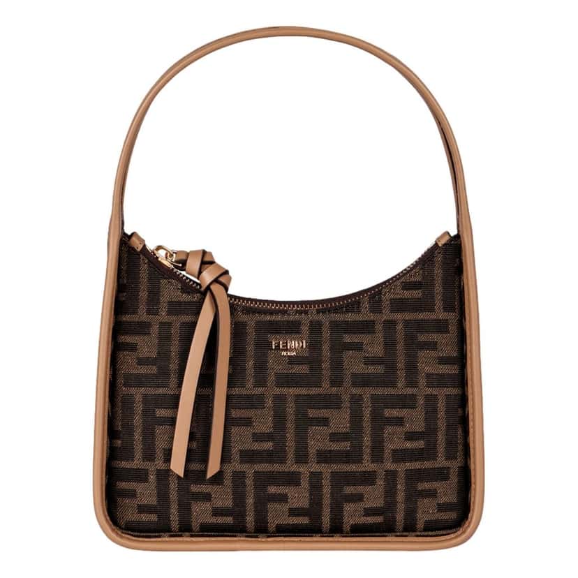 Fendi Fendi Fendessence Zucca Brown Canvas Crescent Mini Shoulder Bag Brown Leather Never worn - Front View