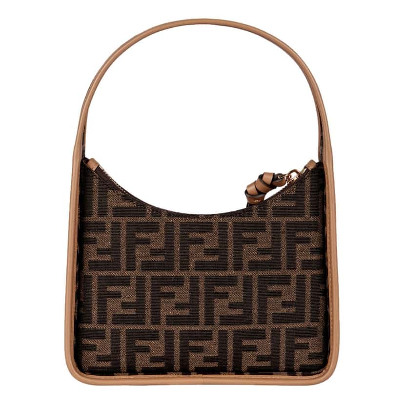 Fendi Fendi Fendessence Zucca Brown Canvas Crescent Mini Shoulder Bag Brown Leather Never worn - Inside View