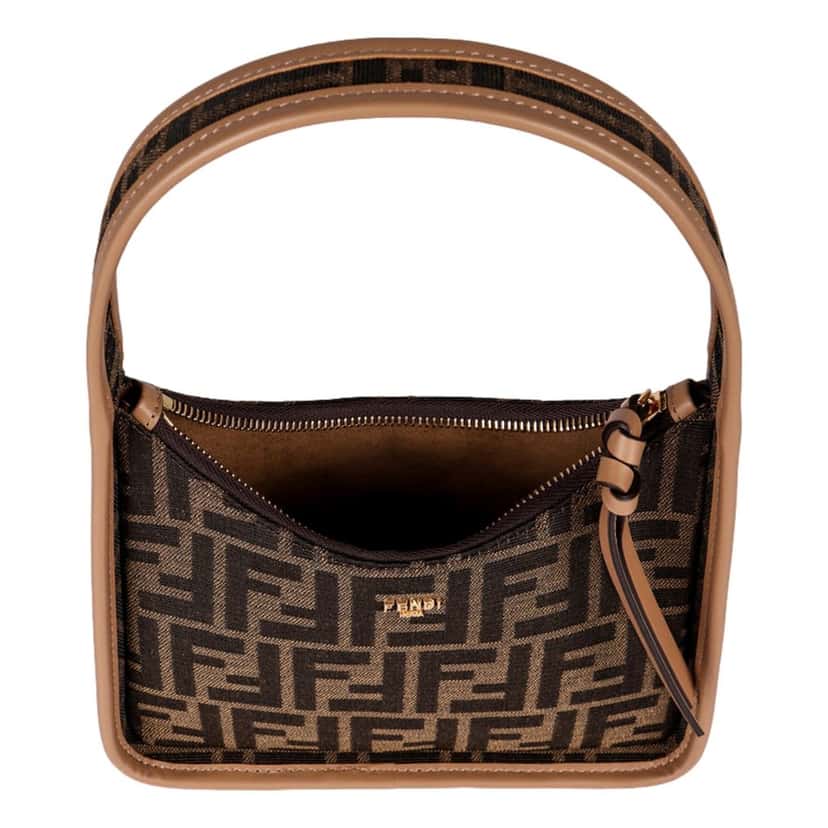 Fendi Fendi Fendessence Zucca Brown Canvas Crescent Mini Shoulder Bag Brown Leather Never worn - Model View