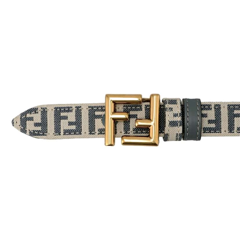 Fendi Fendi FF Denim Reversible Belt Blue White Canvas Leather Gold Buckle 90 Blue Leather Never worn - Back View