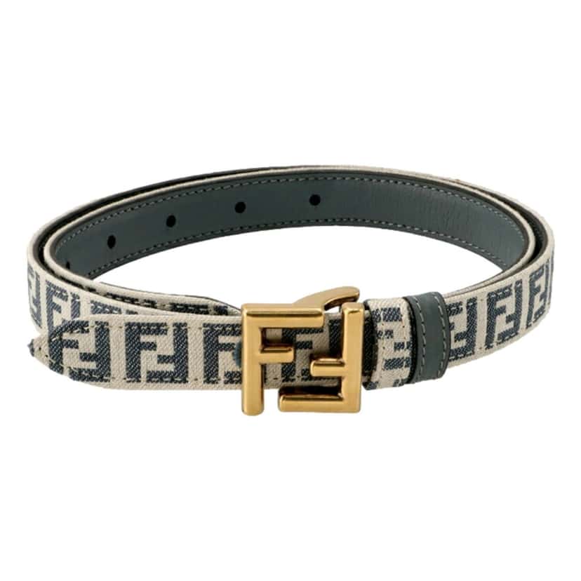 Fendi Fendi FF Denim Reversible Belt Blue White Canvas Leather Gold Buckle 90 Blue Leather Never worn - Model View
