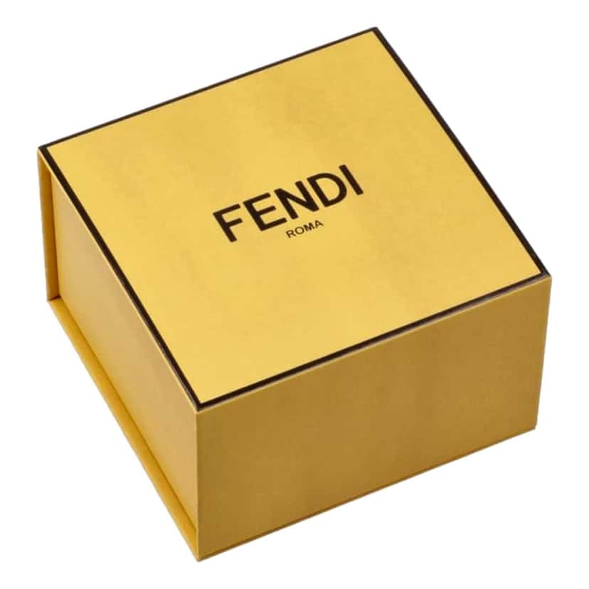 Fendi Fendi Fendigraphy Gold Tone Metal Brown Enamel Cuff Bracelet Yellow Never worn - Inside View