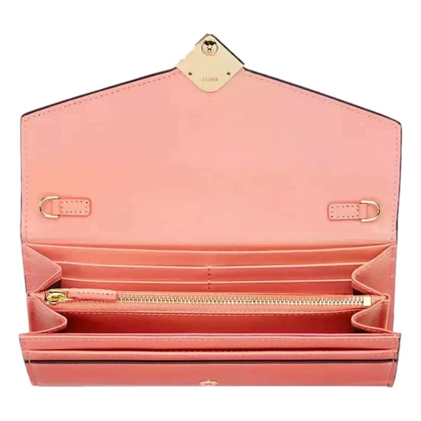 Fendi Fendi FF Diamonds Pesca Pink Calfskin Leather Continental Wallet Pink Leather Never worn - Model View