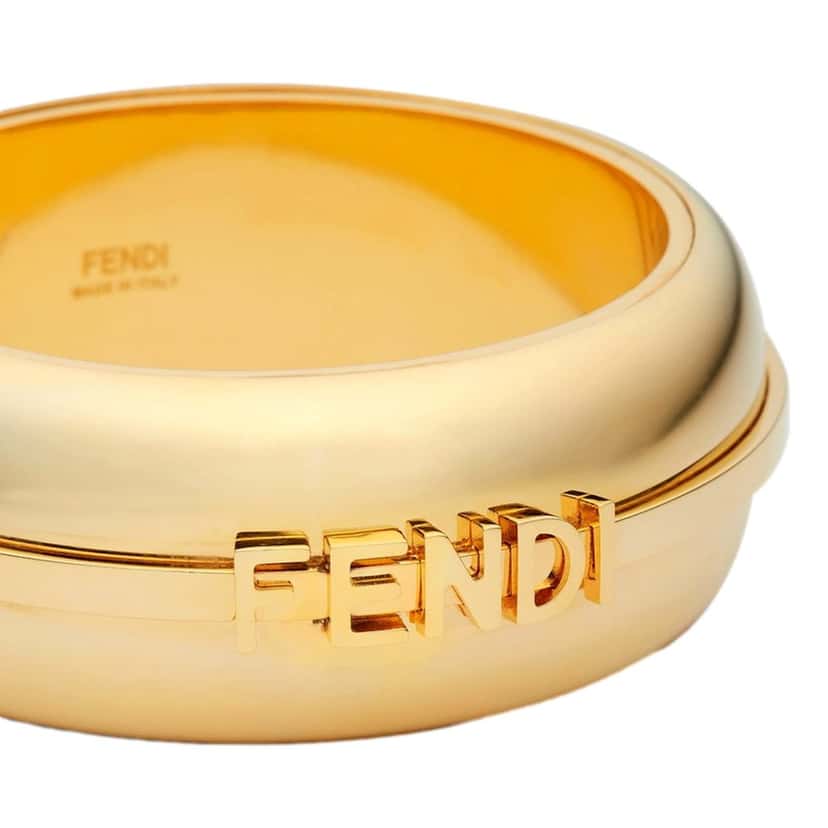 Fendi Fendi Fendigraphy Gold Tone Wide Logo Bangle Bracelet Gold Never worn - Inside View