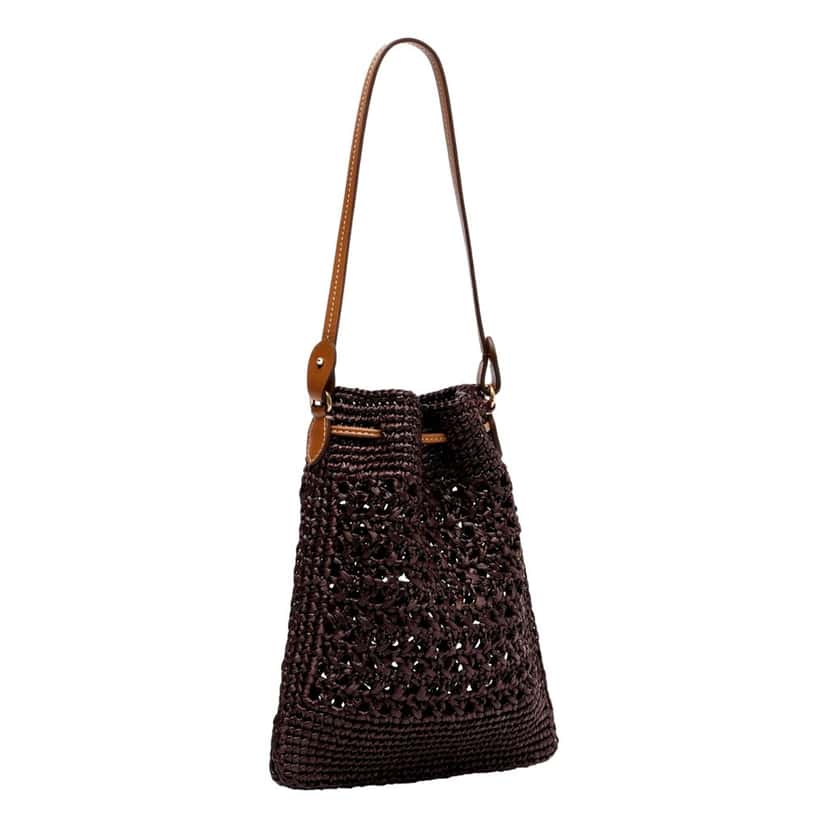 Miu Miu Miu Miu Woven Raffia Mini Bucket Bag in Chocolate Brown Brown Leather Never worn - Back View