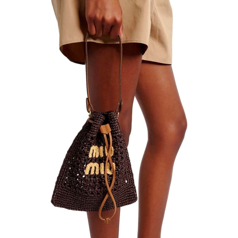 Miu Miu Miu Miu Woven Raffia Mini Bucket Bag in Chocolate Brown Brown Leather Never worn - Box View