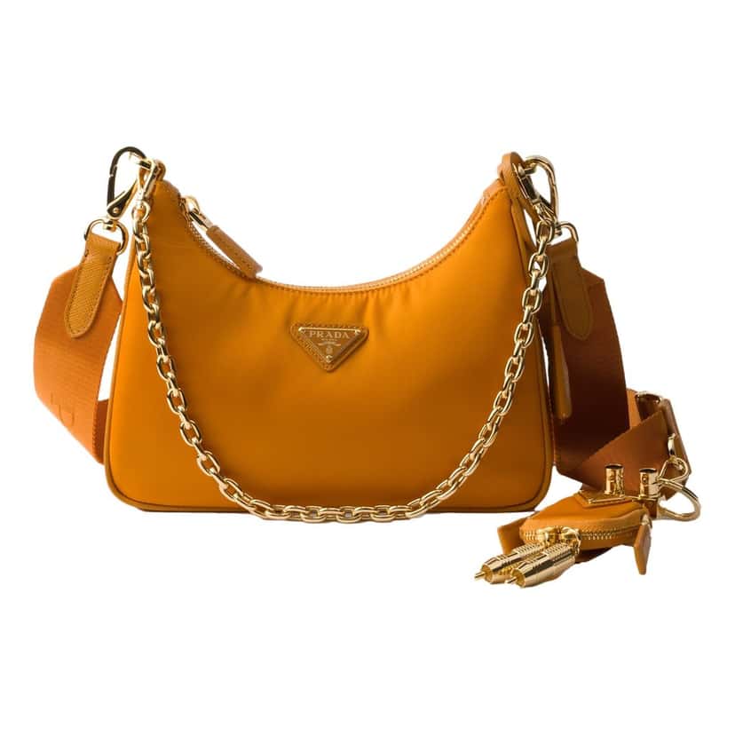 Prada Prada Re-Edition 2005 Orange Re-Nylon and Saffiano Leather Shoulder Bag with Robot Charm Strap Orange Never worn - Front View