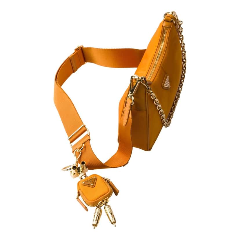 Prada Prada Re-Edition 2005 Orange Re-Nylon and Saffiano Leather Shoulder Bag with Robot Charm Strap Orange Never worn - Back View