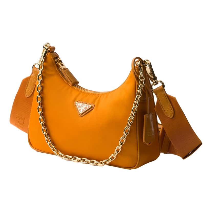 Prada Prada Re-Edition 2005 Orange Re-Nylon and Saffiano Leather Shoulder Bag with Robot Charm Strap Orange Never worn - Inside View