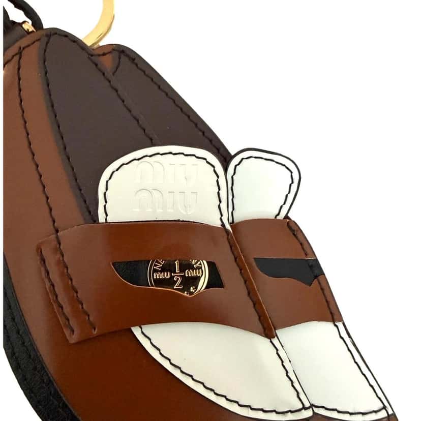 Miu Miu Miu Miu Penny Loafer Leather Bag Charm Brown and White Brown Leather Never worn - Inside View