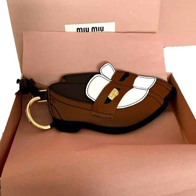 Miu Miu Miu Miu Penny Loafer Leather Bag Charm Brown and White Brown Leather Never worn - Model View