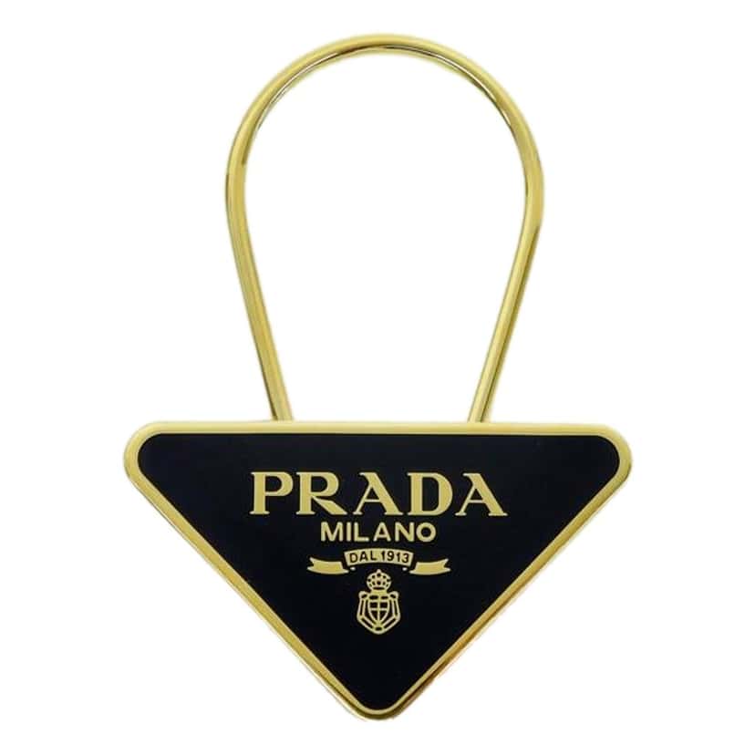 Prada Prada Enameled Metal Logo Pin Key Ring Black and Gold Purse Charm Black Never worn - Front View