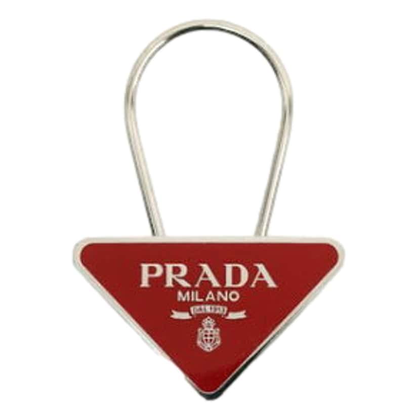 Prada Prada Enameled Metal Key Ring Red and Gold Triangle Logo Purse Charm Red Never worn - Front View