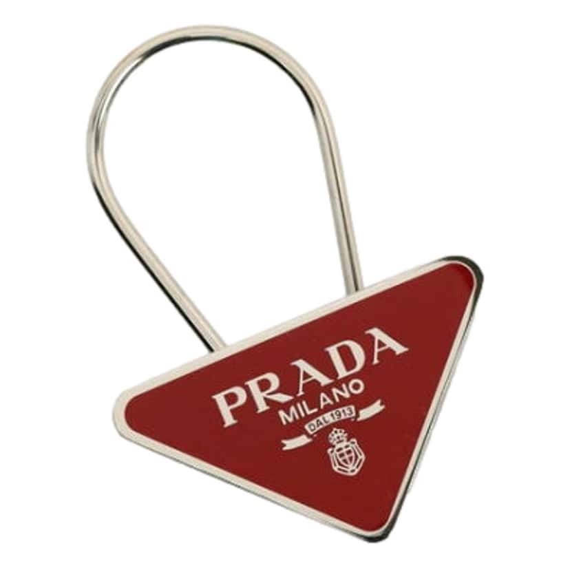 Prada Prada Enameled Metal Key Ring Red and Gold Triangle Logo Purse Charm Red Never worn - Back View