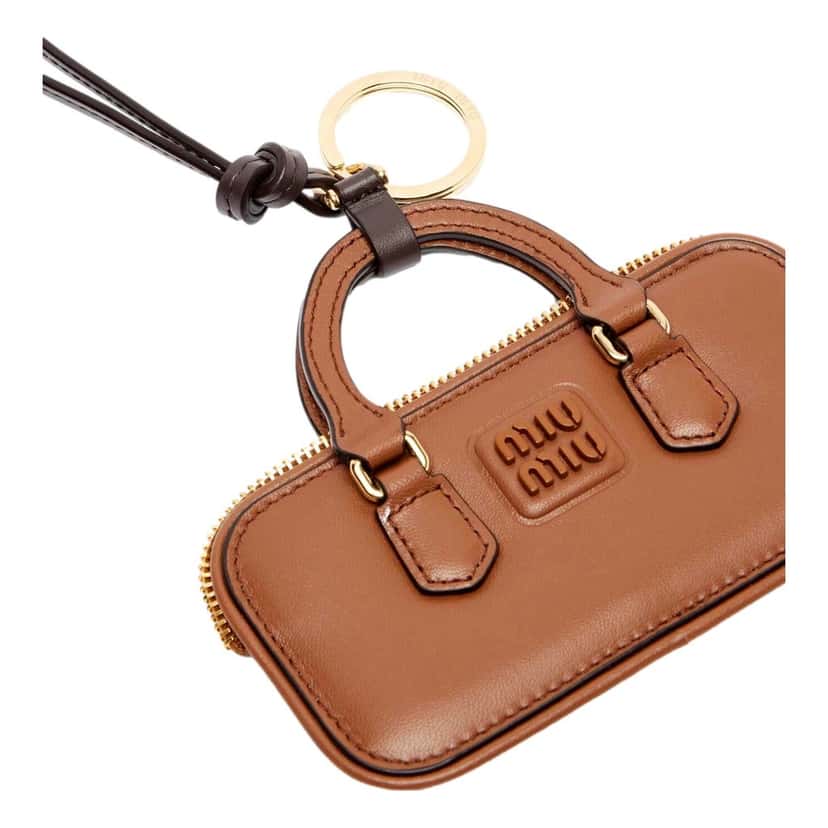 Miu Miu Miu Miu Arcadie Miniature Leather Bag Charm Brown Gold Hardware Zip Closure Brown Leather Never worn - Inside View