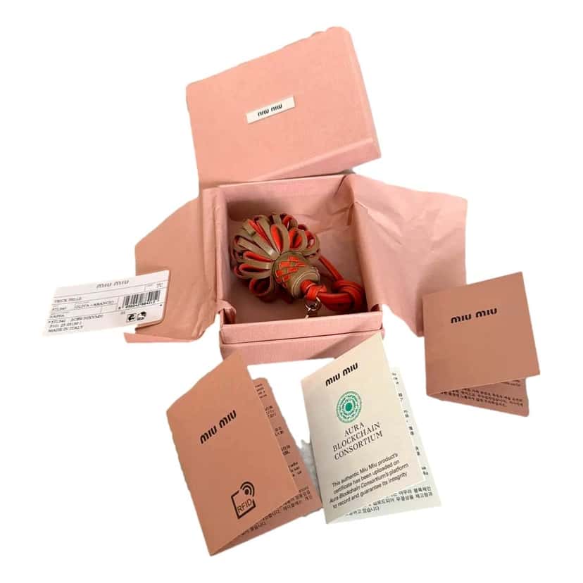 Miu Miu Miu Miu Trick Nappa Leather Pompom Bag Charm Brown and Orange Brown Leather Good condition - Box View