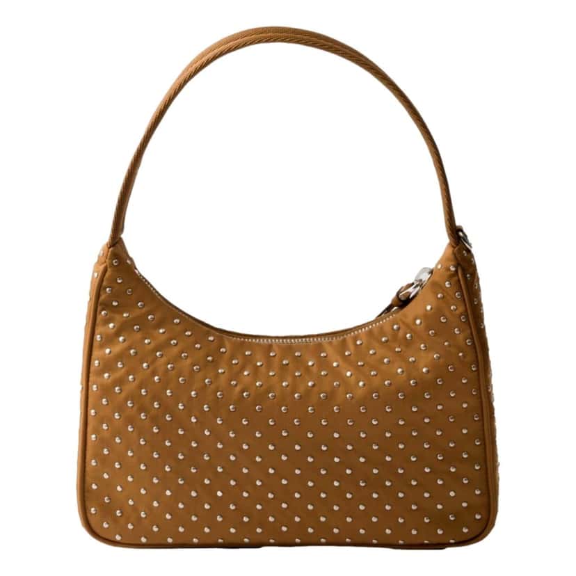 Prada Prada Re-Edition Studded Nylon Mini Shoulder Bag in Brown with Silver Hardware Brown Leather Never worn - Inside View