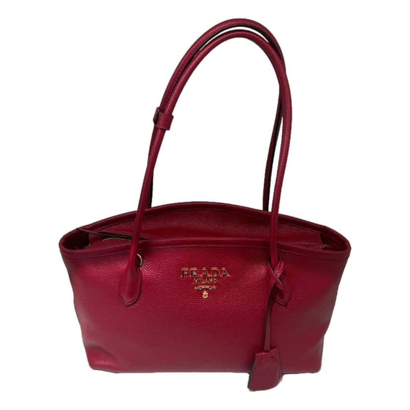 Prada Prada Vitello Phenix Leather Rubino Red Top Handle Shoulder Bag Red Leather Never worn - Front View