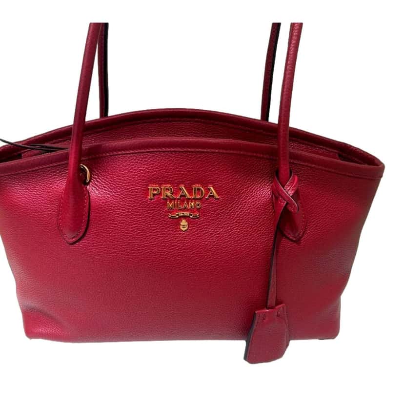 Prada Prada Vitello Phenix Leather Rubino Red Top Handle Shoulder Bag Red Leather Never worn - Inside View