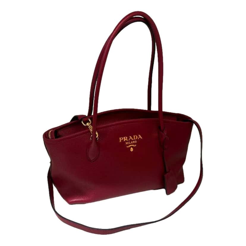 Prada Prada Vitello Phenix Leather Rubino Red Top Handle Shoulder Bag Red Leather Never worn - Model View