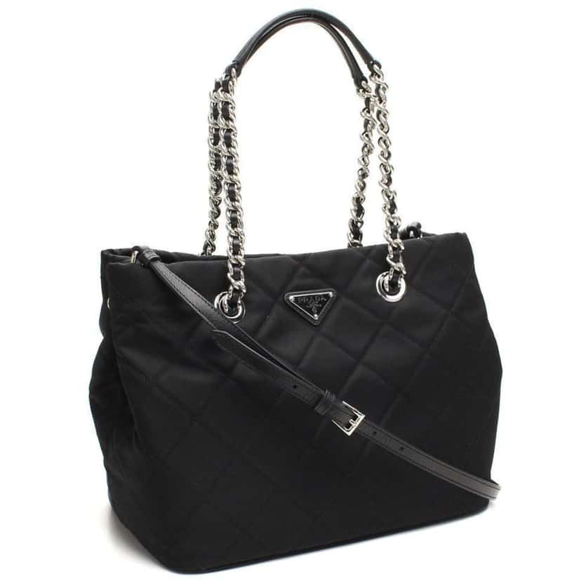 Prada Prada Black Quilted Tessuto Chain Shoulder Bag Tote Black Canvas Good condition - Front View