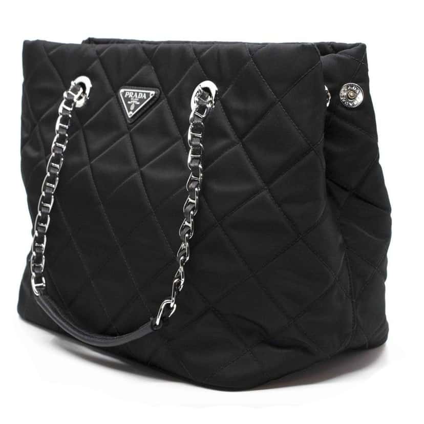 Prada Prada Black Quilted Tessuto Chain Shoulder Bag Tote Black Canvas Good condition - Inside View