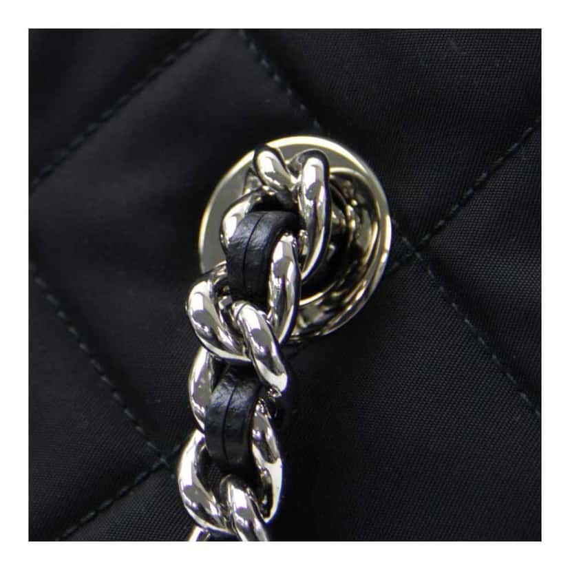 Prada Prada Black Quilted Tessuto Chain Shoulder Bag Tote Black Canvas Good condition - Box View