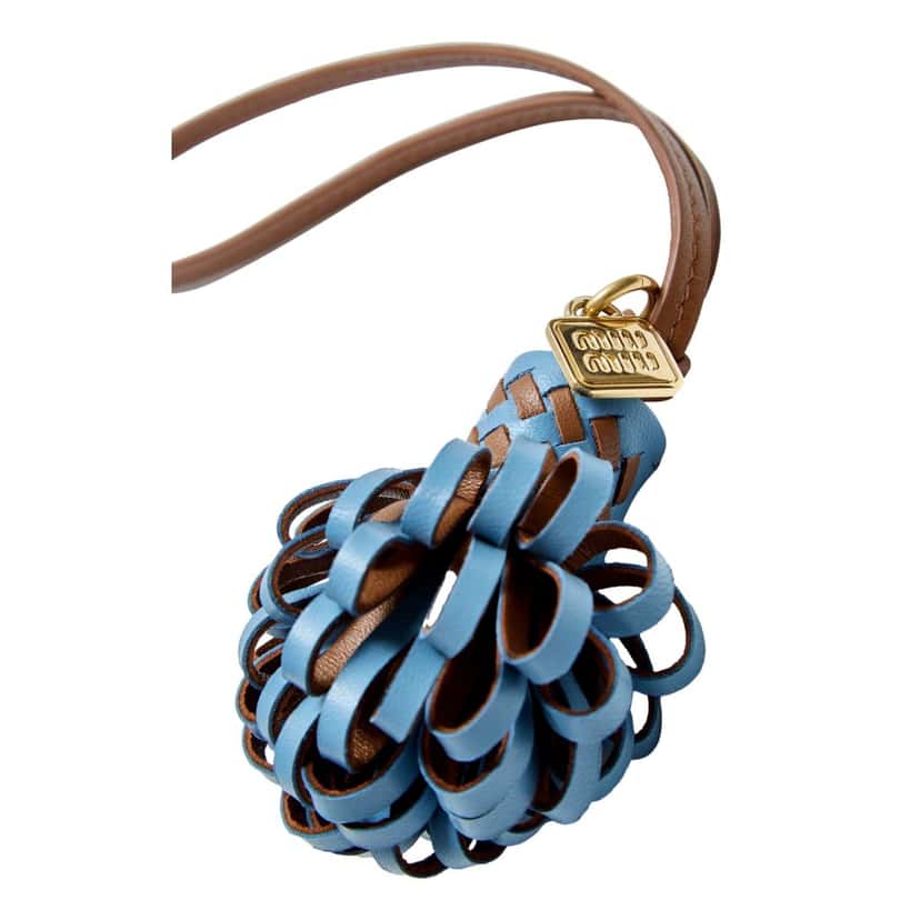 Miu Miu Miu Miu Trick Nappa Leather Pompom Bag Charm in Blue and Brown with Gold Hardware Brown Leather Never worn - Back View