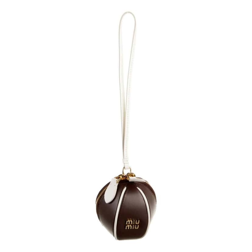 Miu Miu Miu Miu Baseball Leather Wristlet Pouch Brown White Gold-Tone Hardware Logo Brown Leather Never worn - Front View