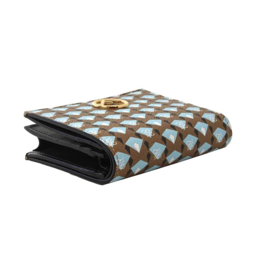 Fendi Fendi Calf Leather F Logo Blue Brown Small Bifold Wallet Brown Leather Good condition - Model View