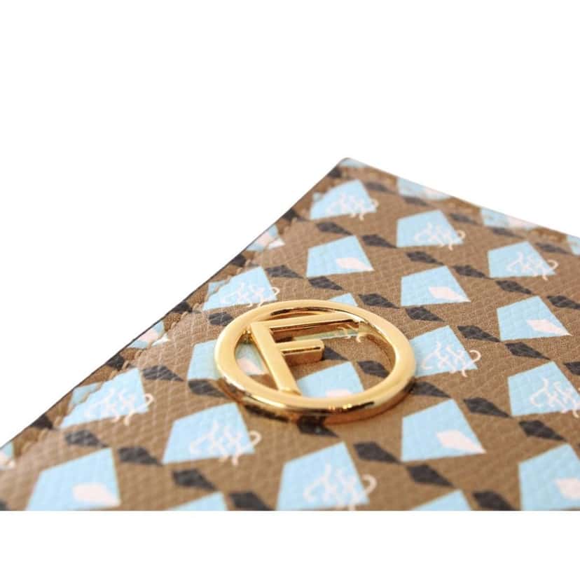 Fendi Fendi Calf Leather F Logo Blue Brown Small Bifold Wallet Brown Leather Good condition - Box View