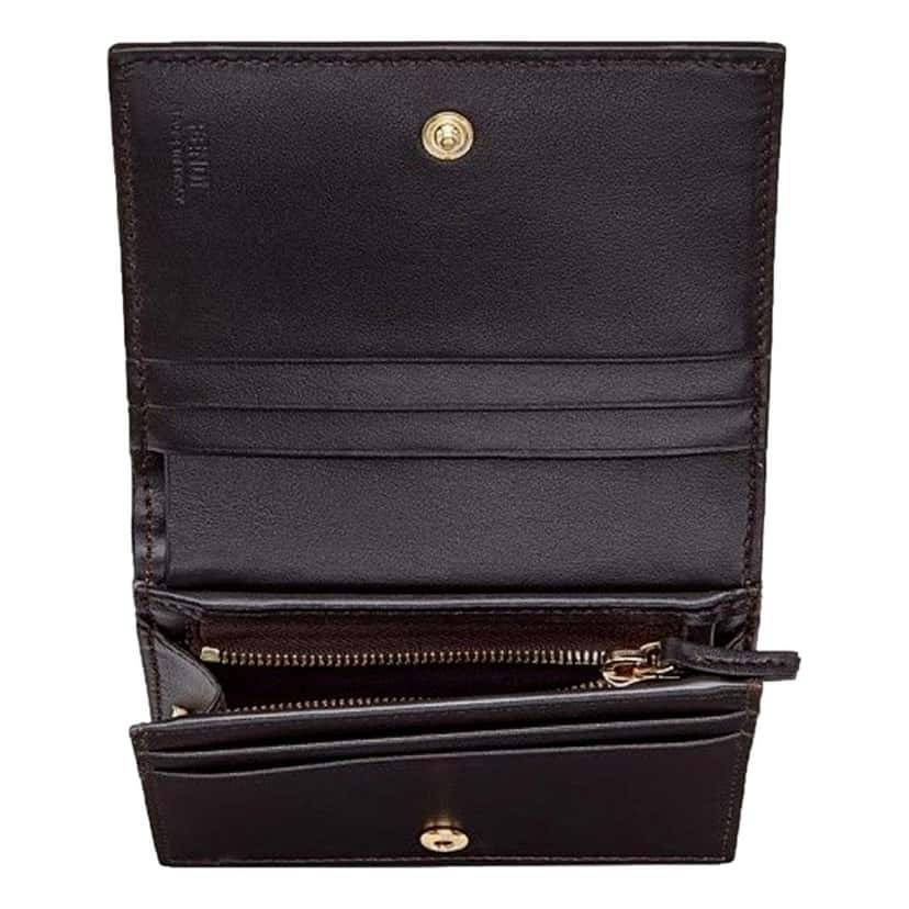 Fendi Fendi Calf Leather F Logo Brown Pink Small Bifold Wallet Brown Leather Good condition - Box View