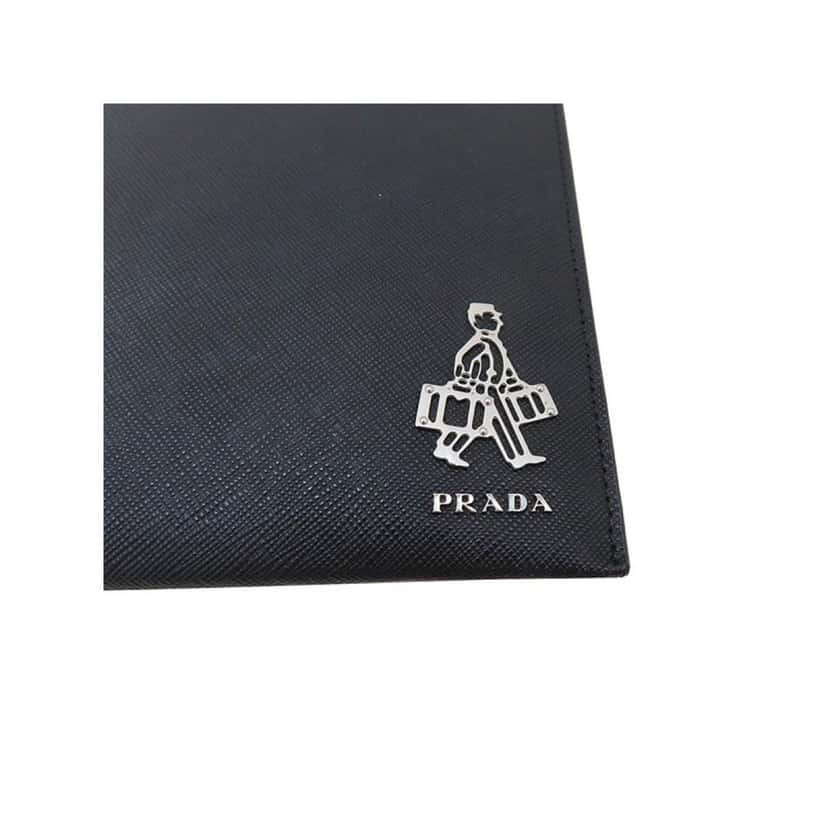 Prada Prada Black Saffiano Voyage Leather Clutch Document Holder Black Canvas Good condition - Back View