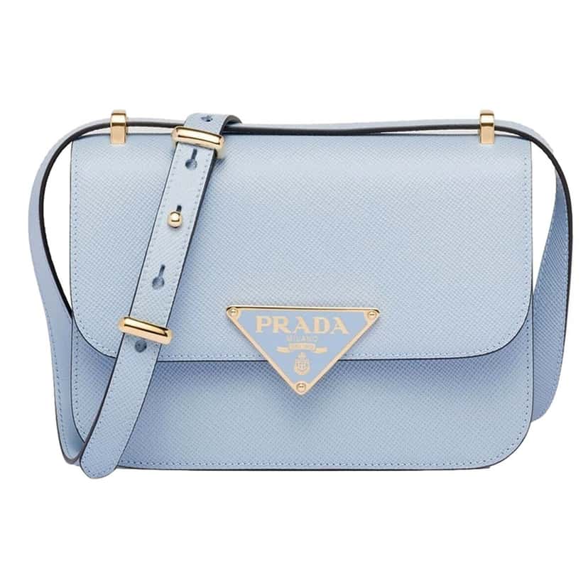 Prada Prada Embleme Triangle Logo Saffiano Leather Crossbody Bag Celeste Blue Blue Leather Never worn - Front View