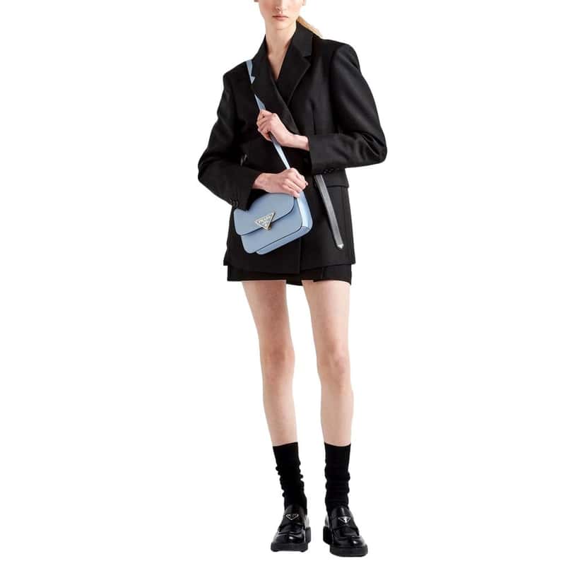 Prada Prada Embleme Triangle Logo Saffiano Leather Crossbody Bag Celeste Blue Blue Leather Never worn - Model View