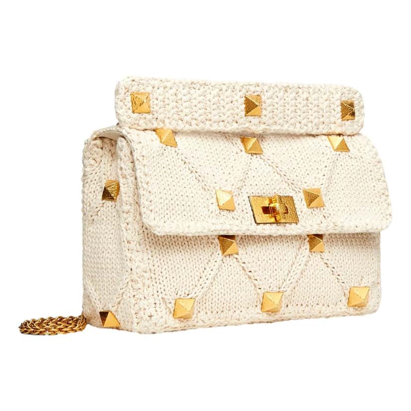 Valentino Garavani Valentino Garavani Roman Stud Large Shoulder Bag Ivory Knit Cashmere White Canvas Never worn - Back View