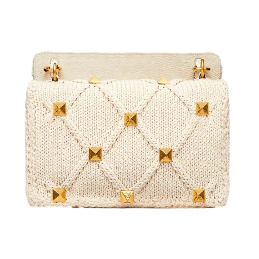 Valentino Garavani Valentino Garavani Roman Stud Large Shoulder Bag Ivory Knit Cashmere White Canvas Never worn - Inside View