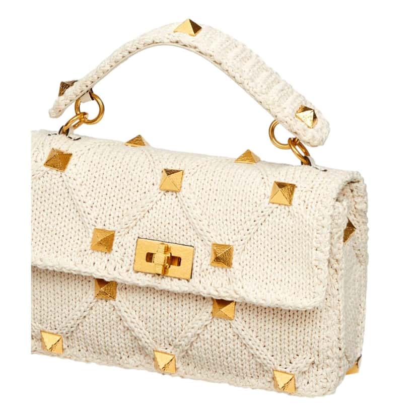 Valentino Garavani Valentino Garavani Roman Stud Large Shoulder Bag Ivory Knit Cashmere White Canvas Never worn - Model View