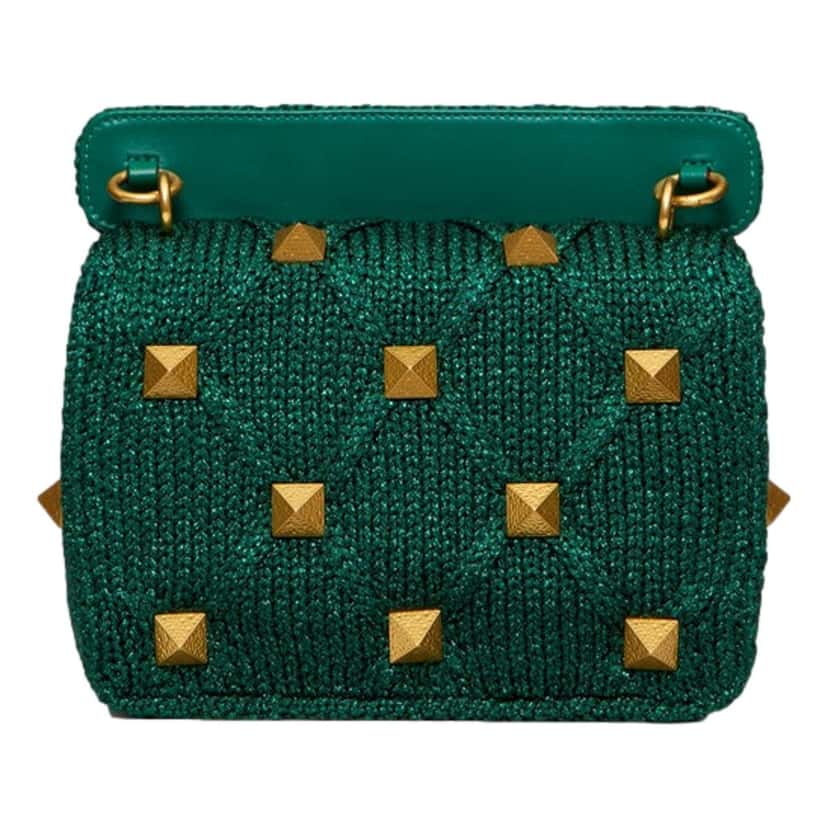 Valentino Garavani Valentino Garavani Roman Stud Medium Shoulder Bag Metallic Green Lurex Green Leather Never worn - Back View