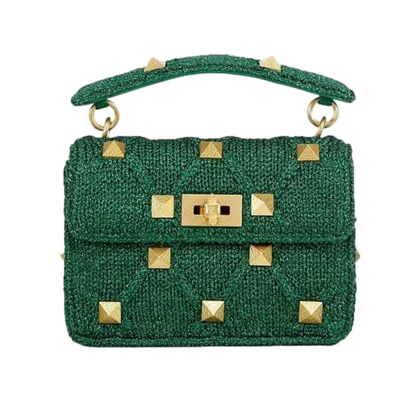 Valentino Garavani Valentino Garavani Roman Stud Medium Shoulder Bag Metallic Green Lurex Green Leather Never worn - Model View