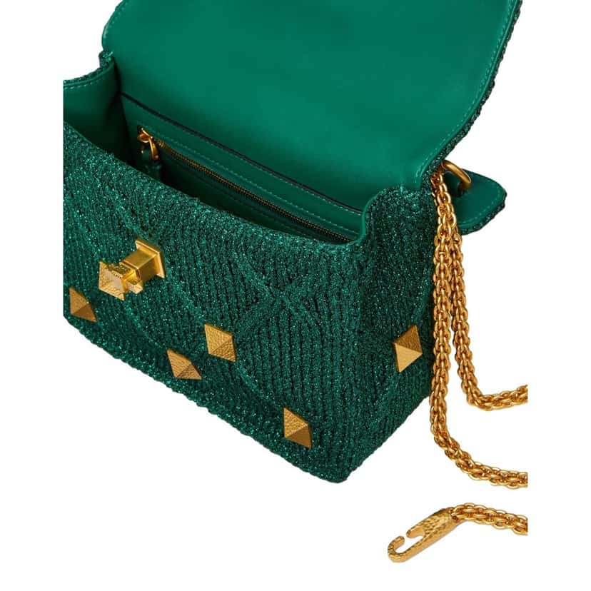 Valentino Garavani Valentino Garavani Roman Stud Medium Shoulder Bag Metallic Green Lurex Green Leather Never worn - Box View